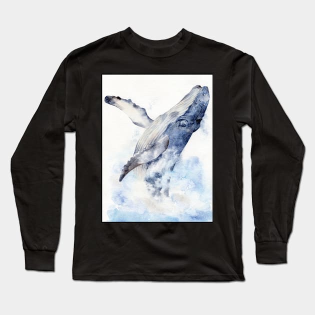 Bursting Humpback Whale Long Sleeve T-Shirt by KristieMillan